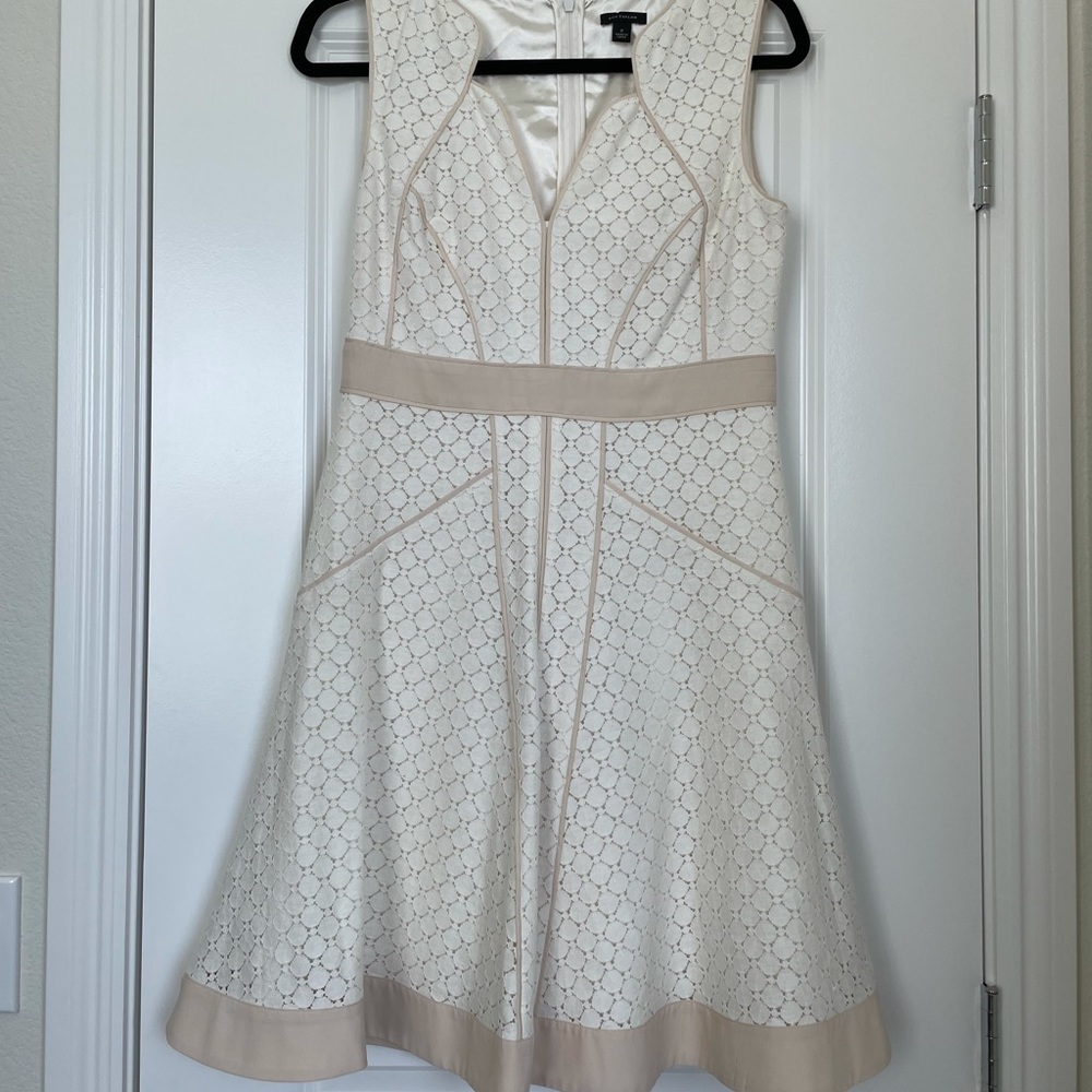 Ann Taylor White Eyelet Dress with Khaki Trim